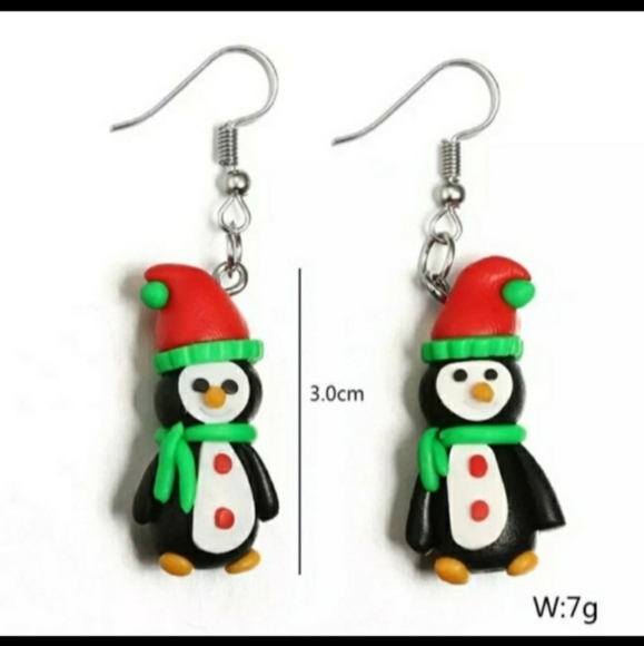 Green Holiday Christmas Penguin Dangle Drop Earrings - Picture 9 of 11